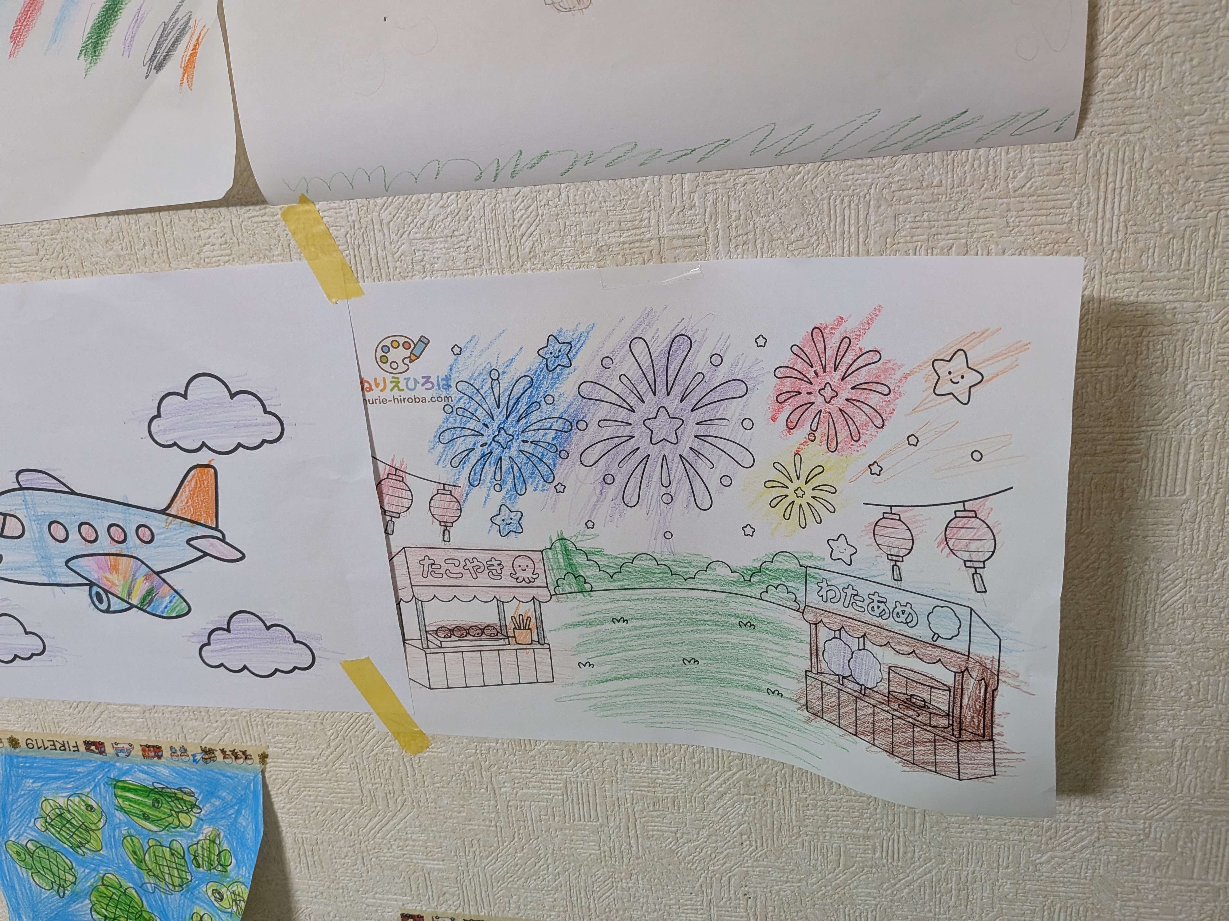 夏祭りの塗り絵を塗った作品