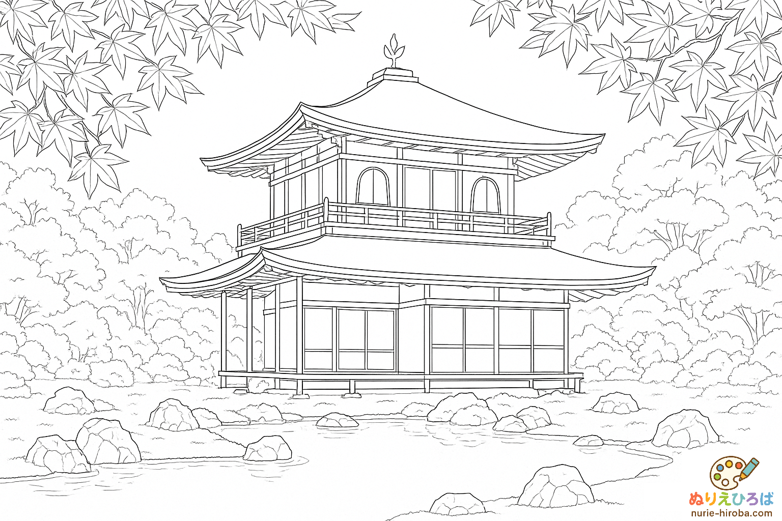 秋の銀閣寺の塗り絵（プレビュー）