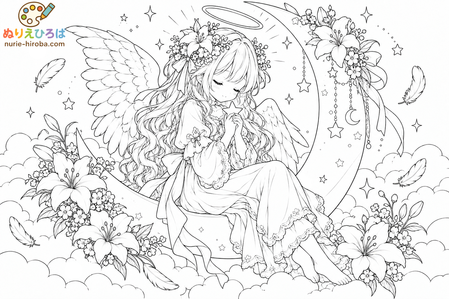 天使と三日月の塗り絵（プレビュー）