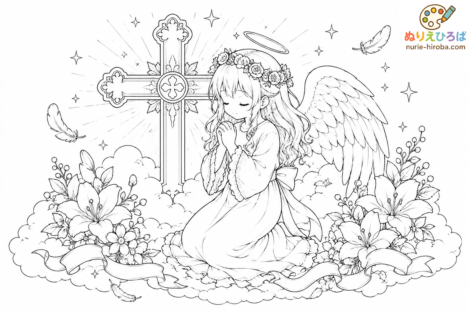 天使と十字架の塗り絵（プレビュー）