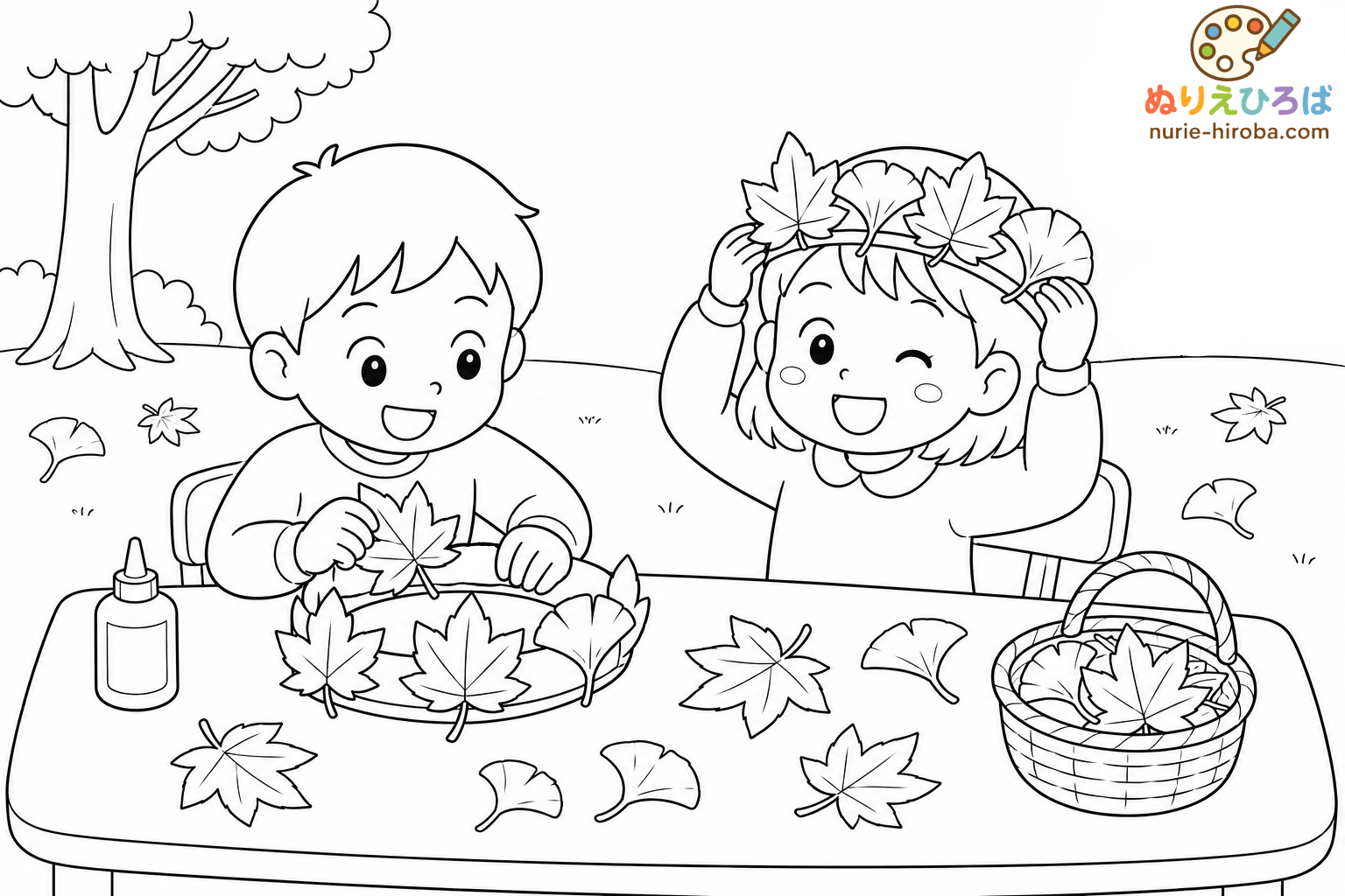 落ち葉の冠づくりの塗り絵（プレビュー）
