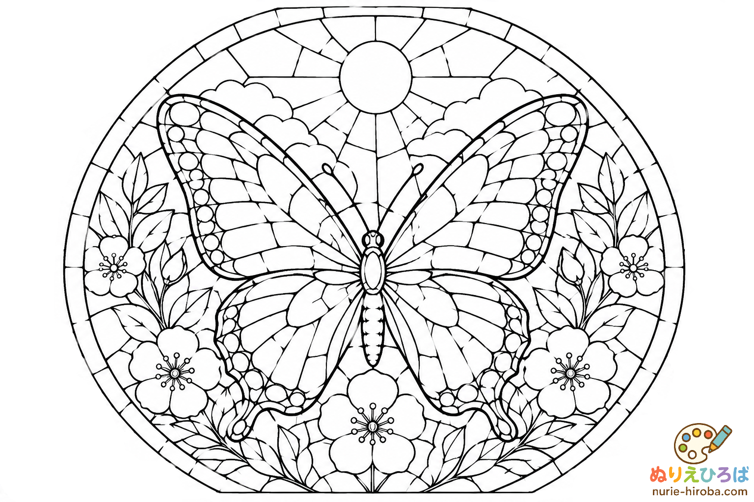 蝶のステンドグラスの塗り絵（プレビュー）