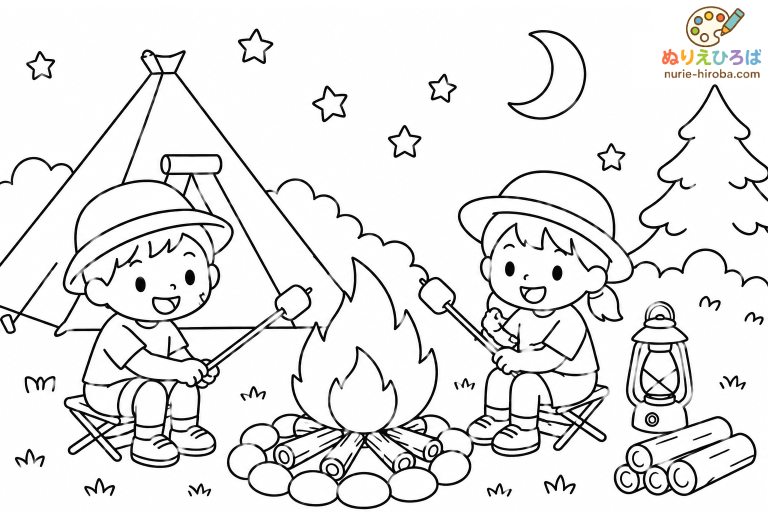キャンプファイヤーの塗り絵（プレビュー）