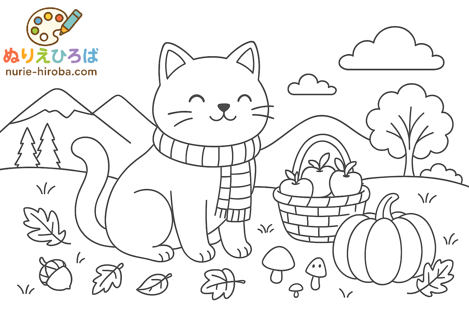 猫と秋の塗り絵（プレビュー）