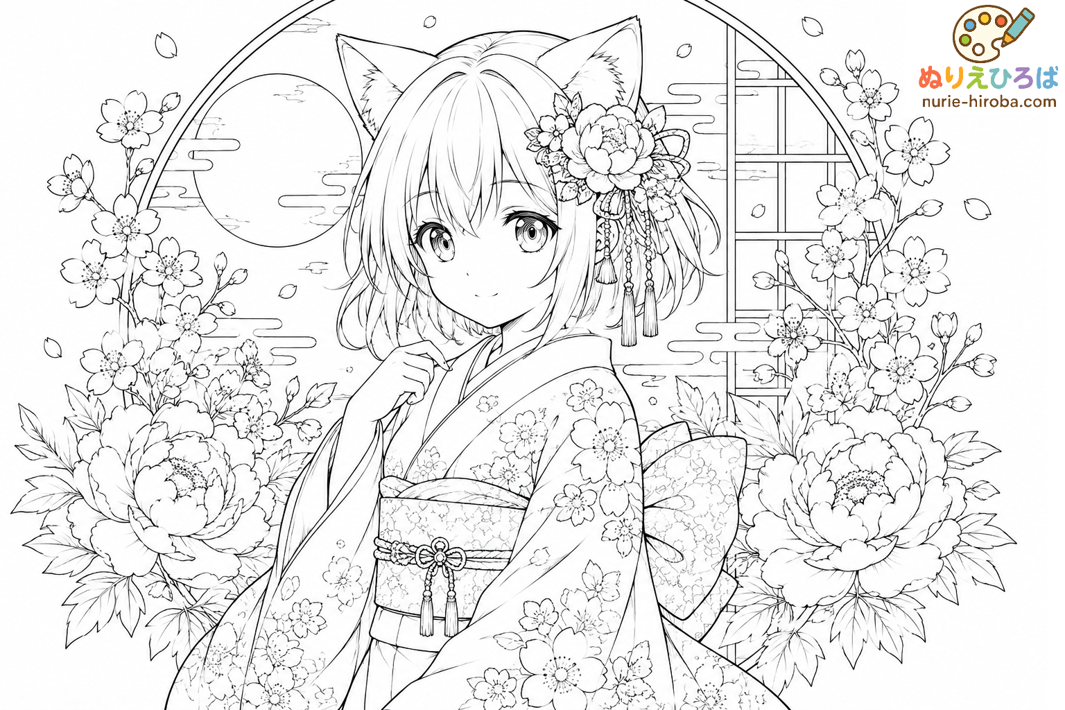 猫耳の女の子の塗り絵（プレビュー）