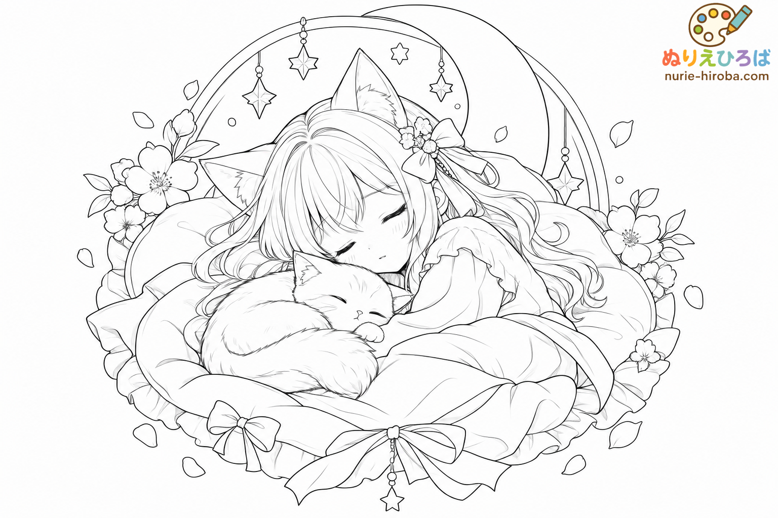 猫耳の女の子２の塗り絵（プレビュー）