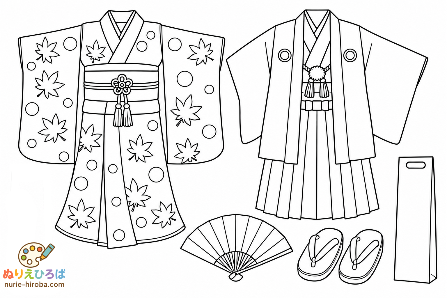 祝い着と千歳飴の塗り絵（プレビュー）
