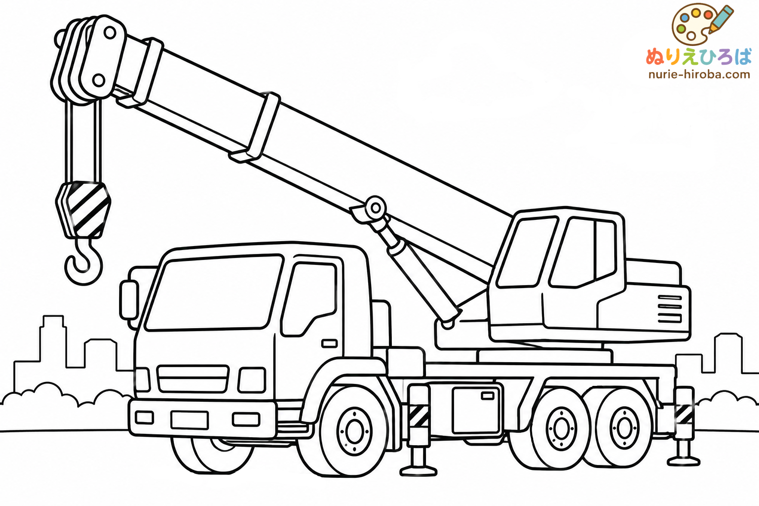 クレーン車の無料塗り絵