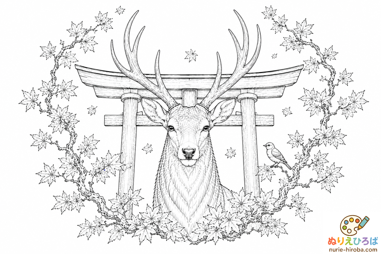 鹿と紅葉の塗り絵（プレビュー）