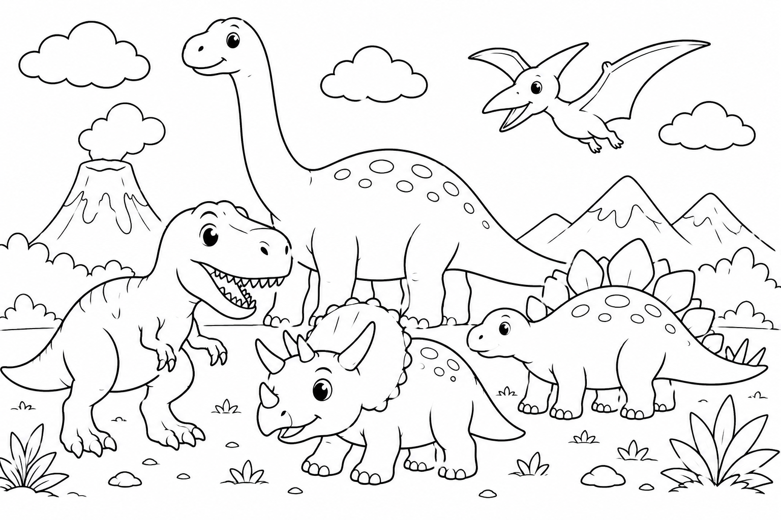 恐竜大集合の塗り絵（プレビュー）