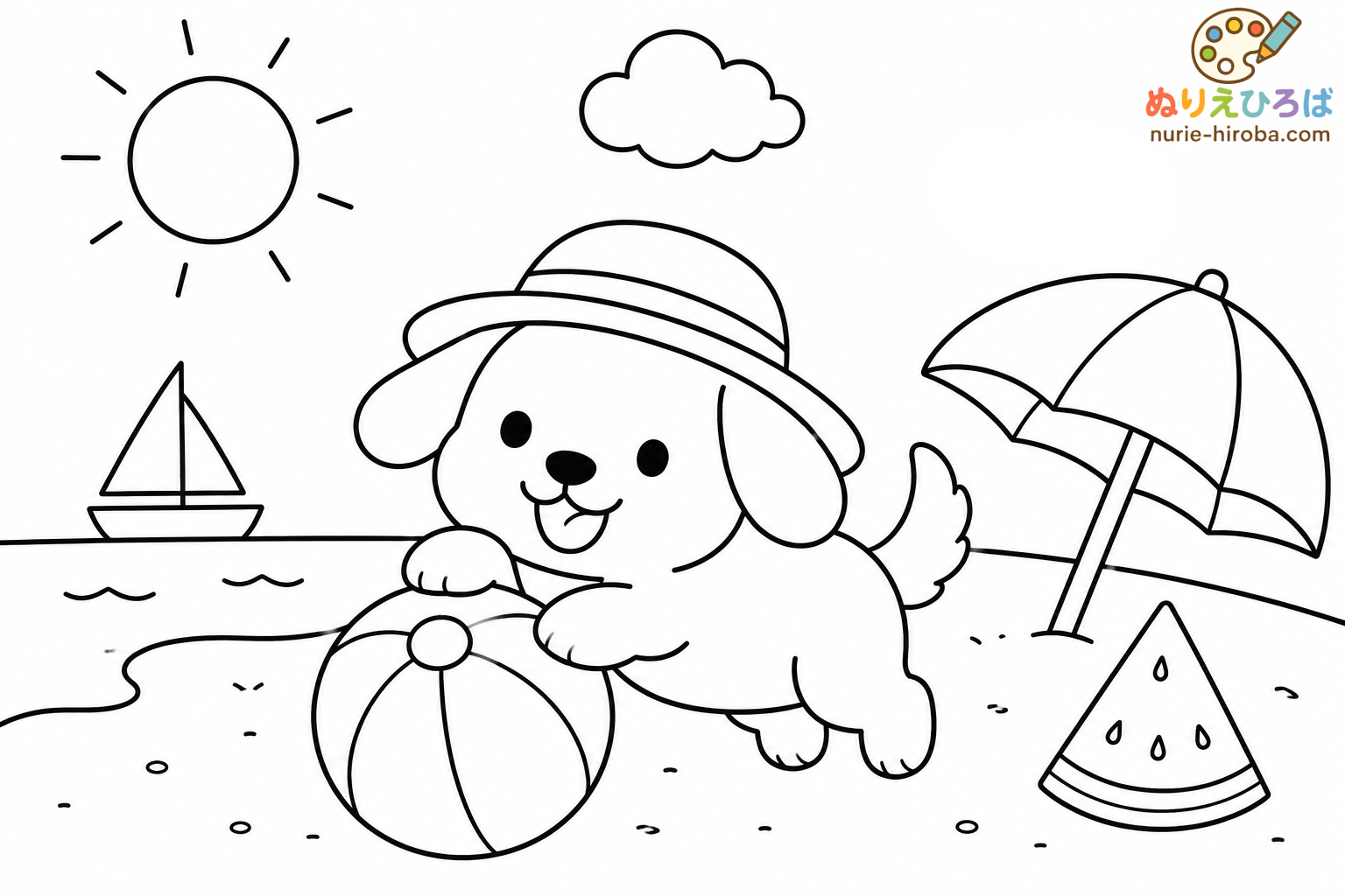 犬と夏の無料塗り絵