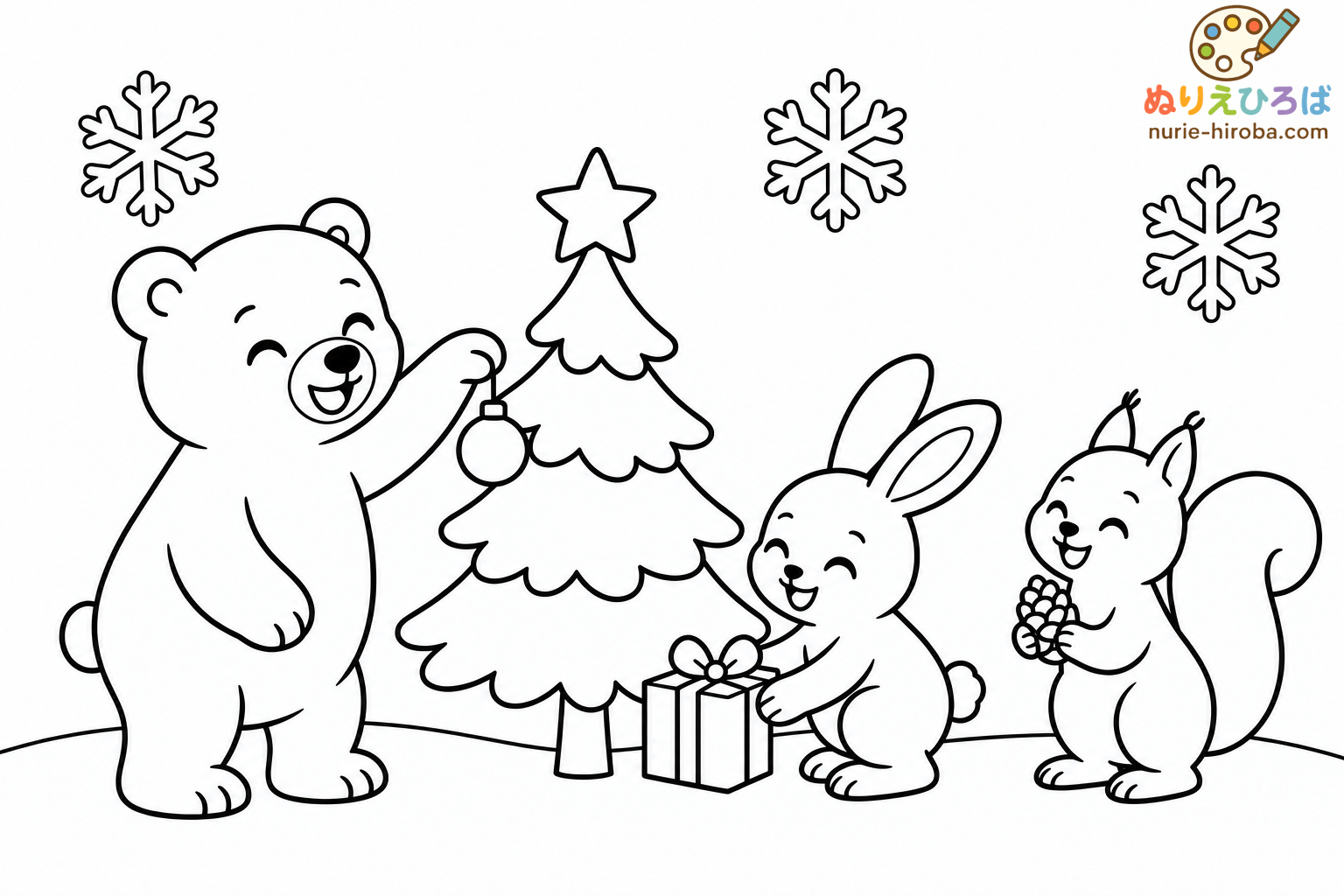 森の動物たちのクリスマスの塗り絵（プレビュー）