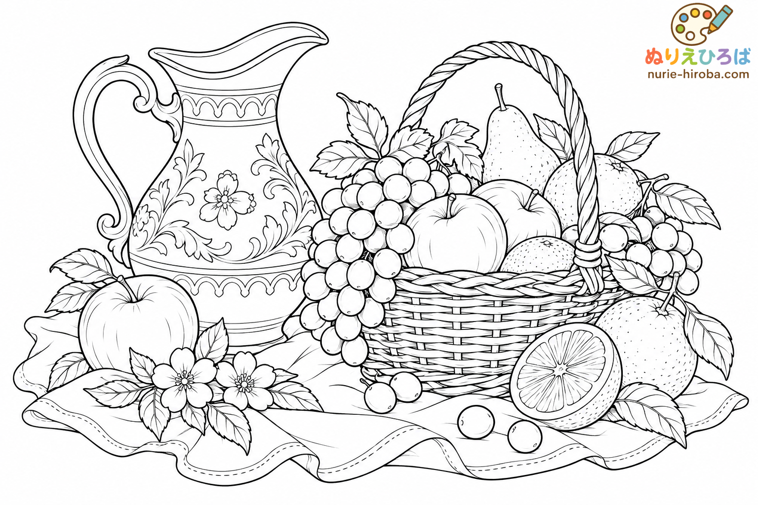 果物と花の静物の塗り絵（プレビュー）