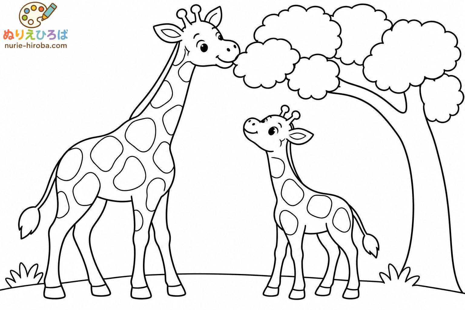 キリンの親子の塗り絵（プレビュー）