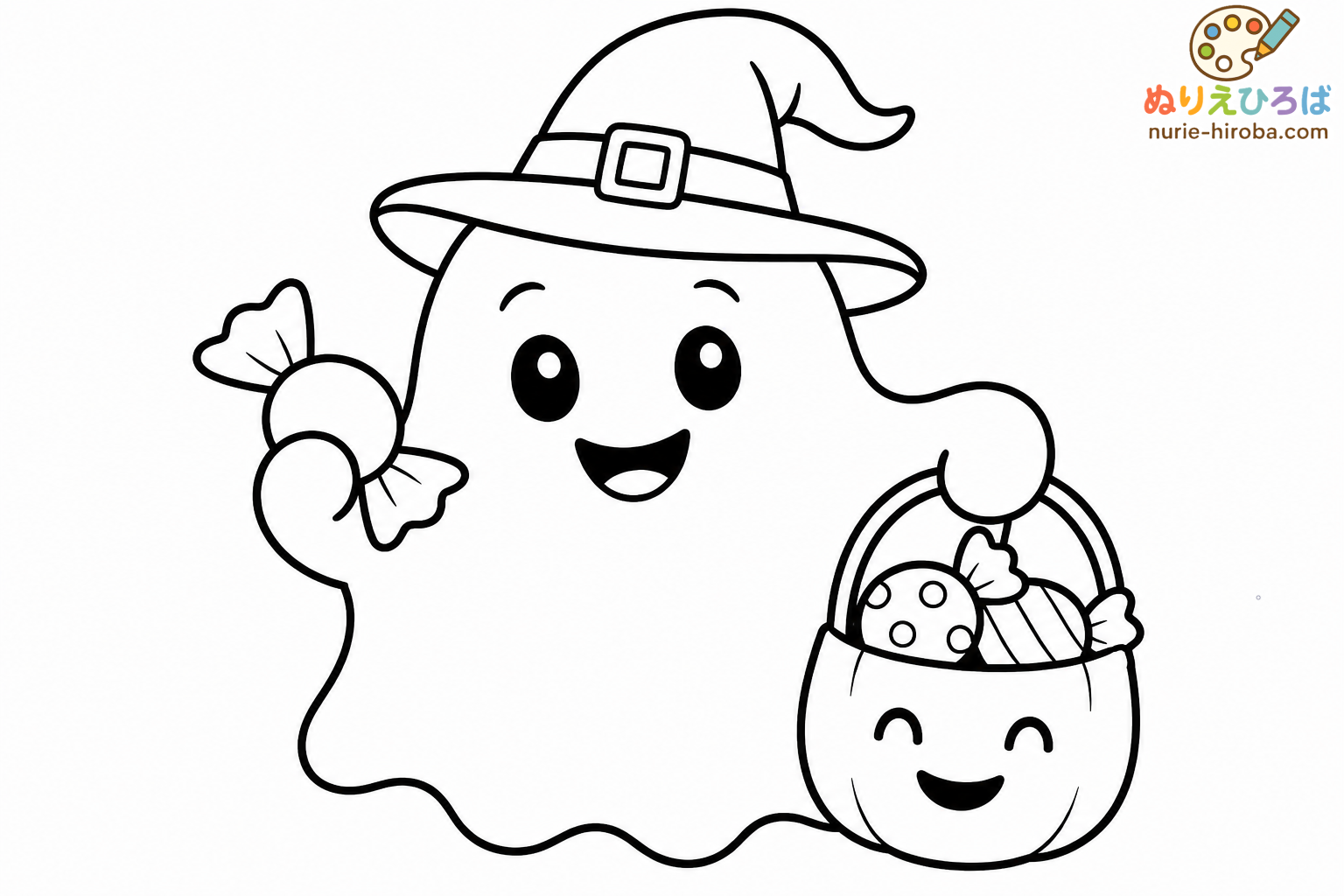 ハロウィンのおばけの塗り絵（プレビュー）