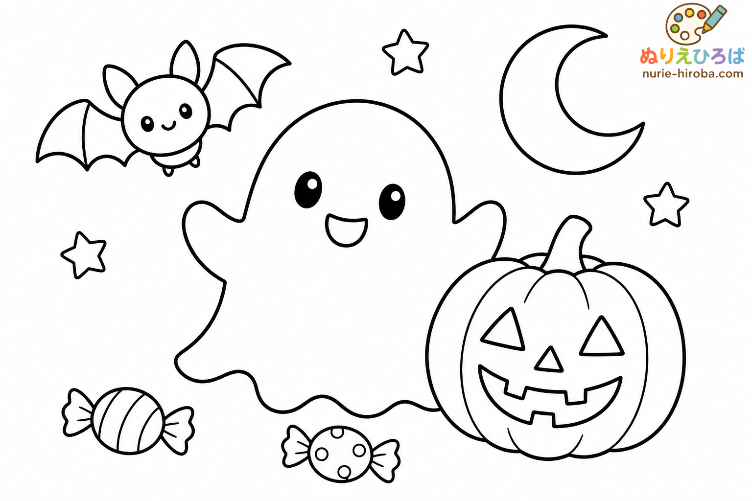 ハロウィンのおばけ２の塗り絵（プレビュー）