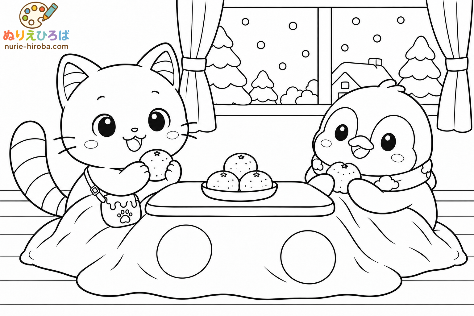 イロネコとそらペンのこたつタイムの塗り絵（プレビュー）