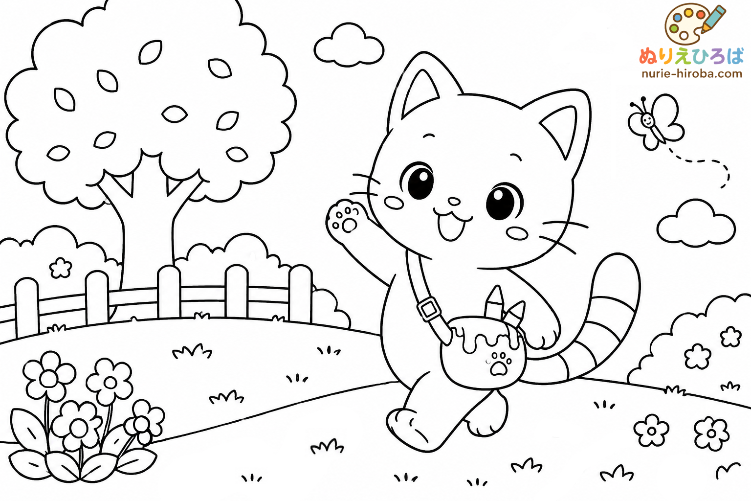 イロネコの春のお散歩の塗り絵（プレビュー）