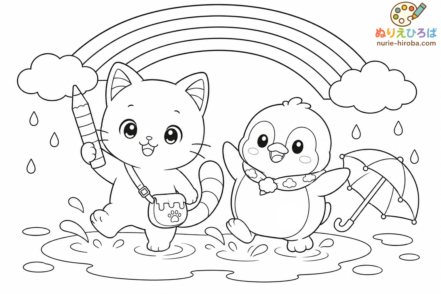 イロネコとそらペンの雨上がりの塗り絵（プレビュー）