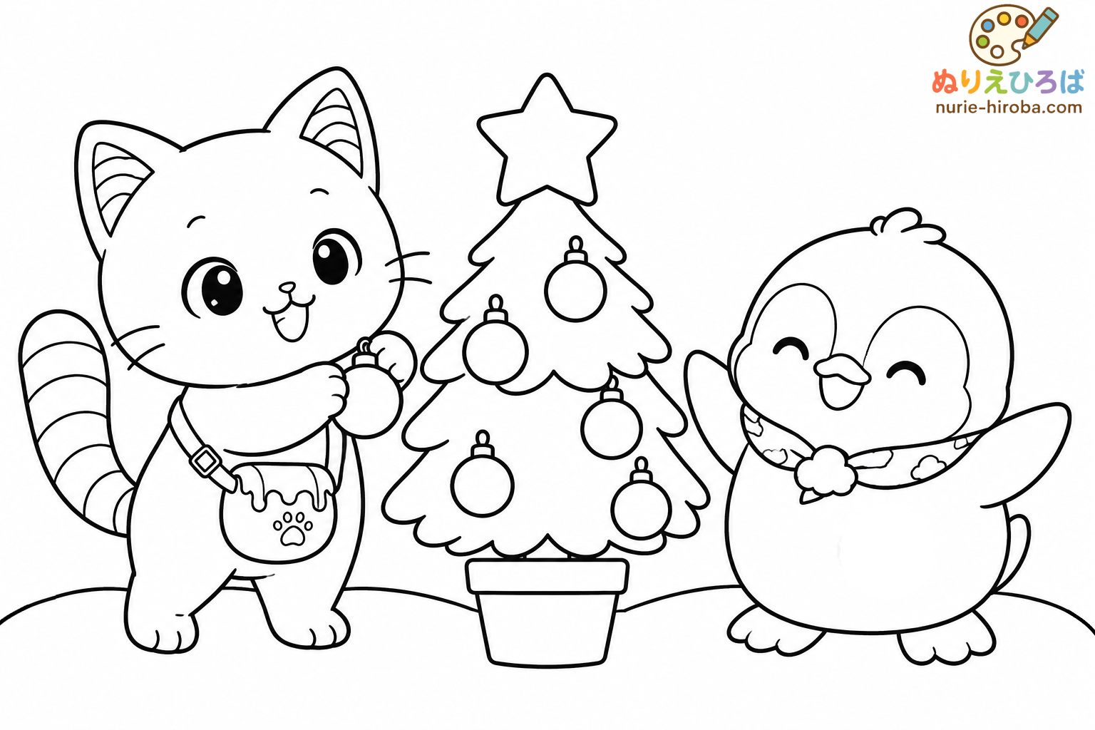 イロネコとそらペンのツリー飾りの塗り絵（プレビュー）
