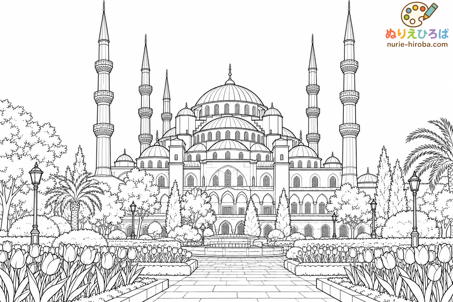 イスタンブールのブルーモスクの塗り絵（プレビュー）