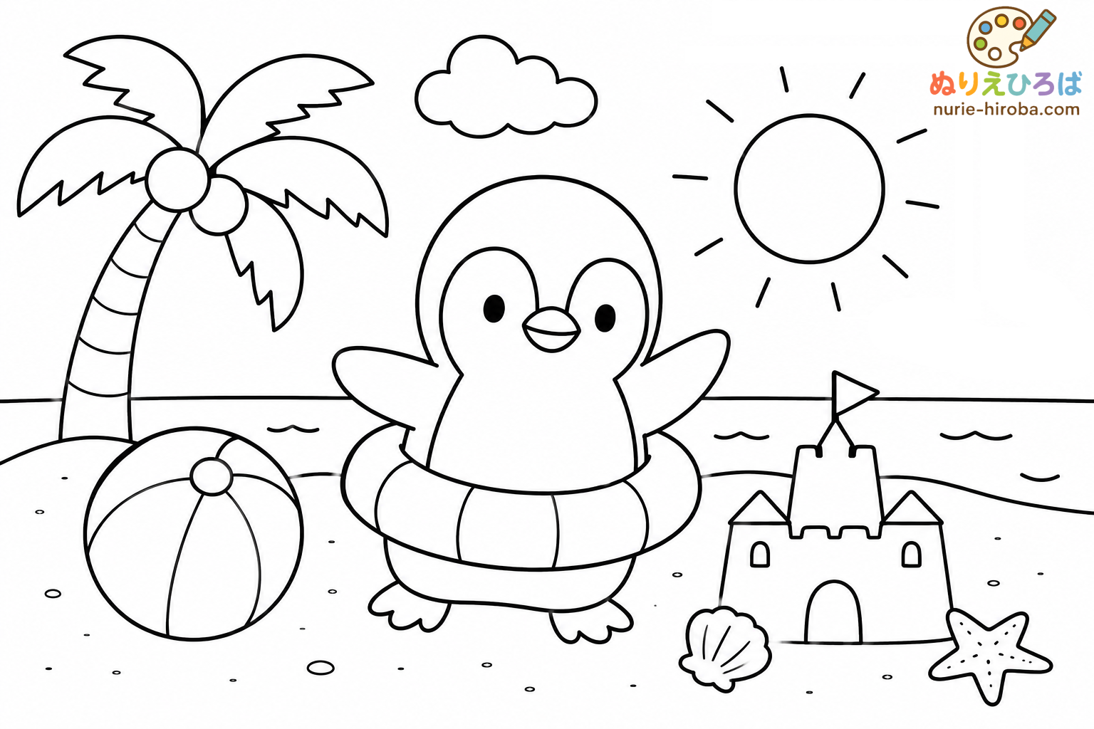 ペンギンと夏の無料塗り絵