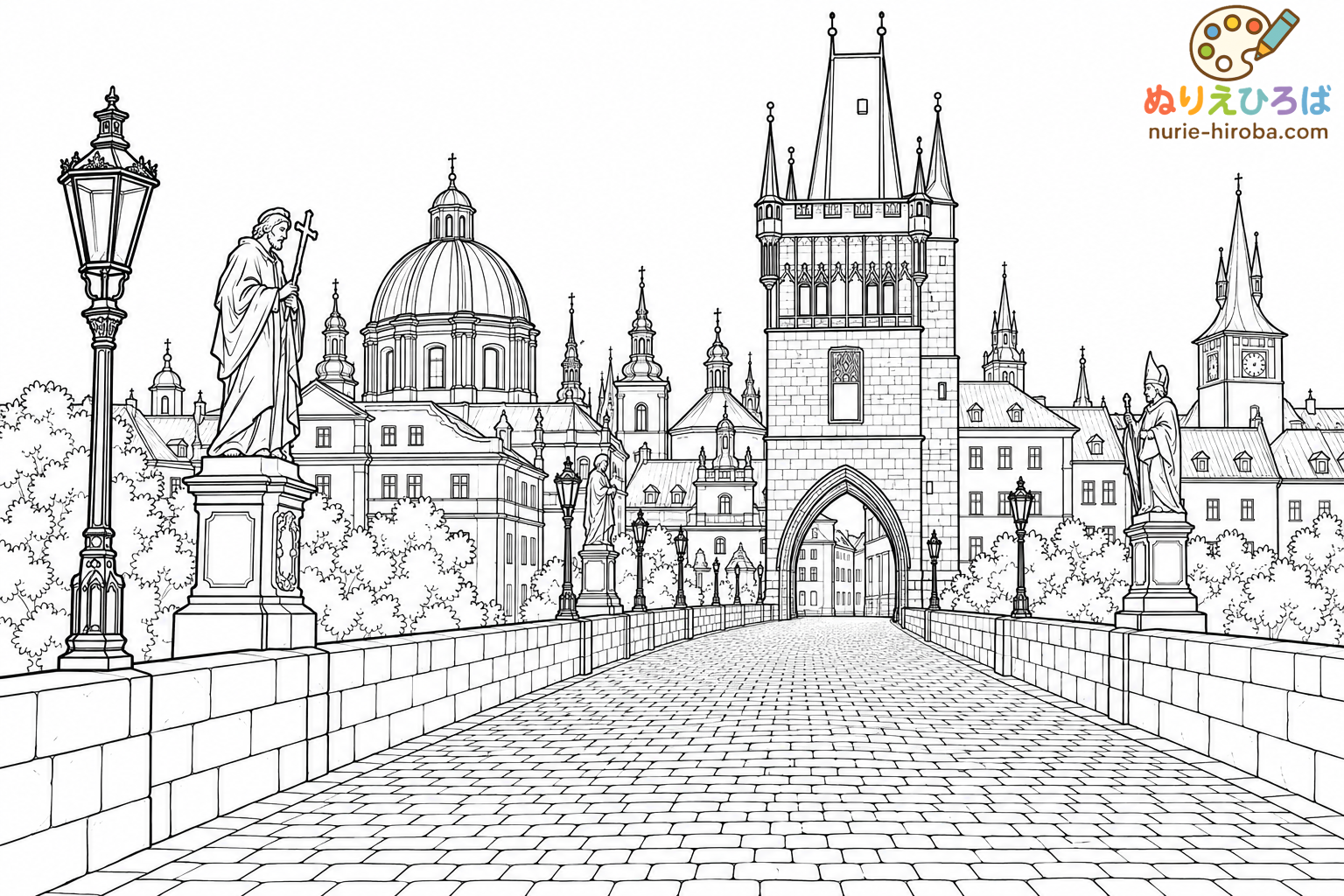 プラハのカレル橋の塗り絵（プレビュー）