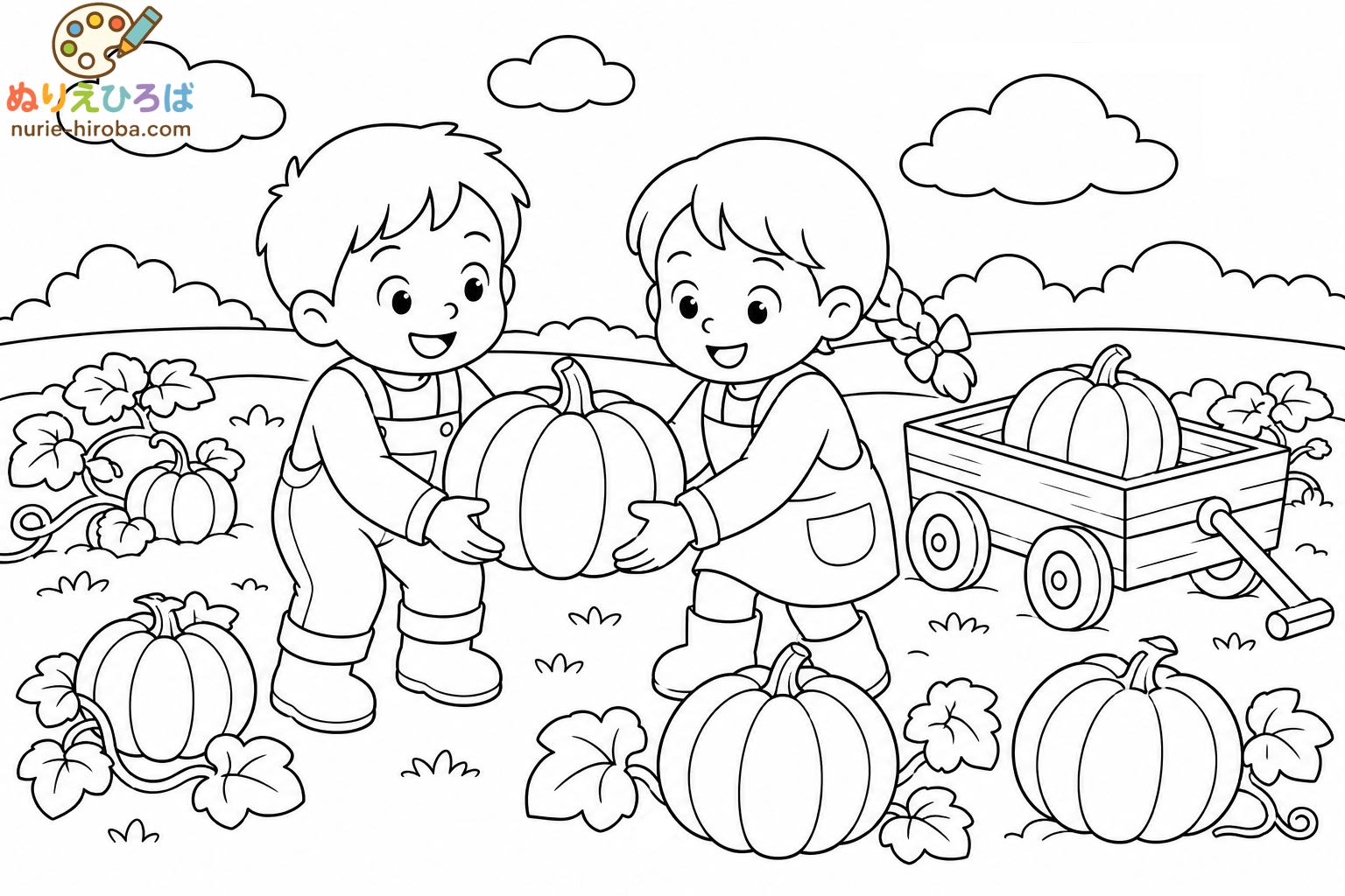 かぼちゃ畑の収穫の塗り絵（プレビュー）