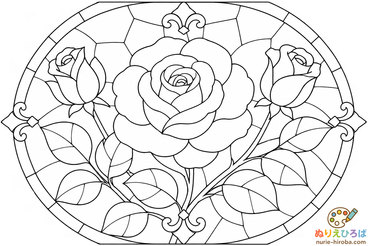 薔薇のステンドグラスの塗り絵（プレビュー）