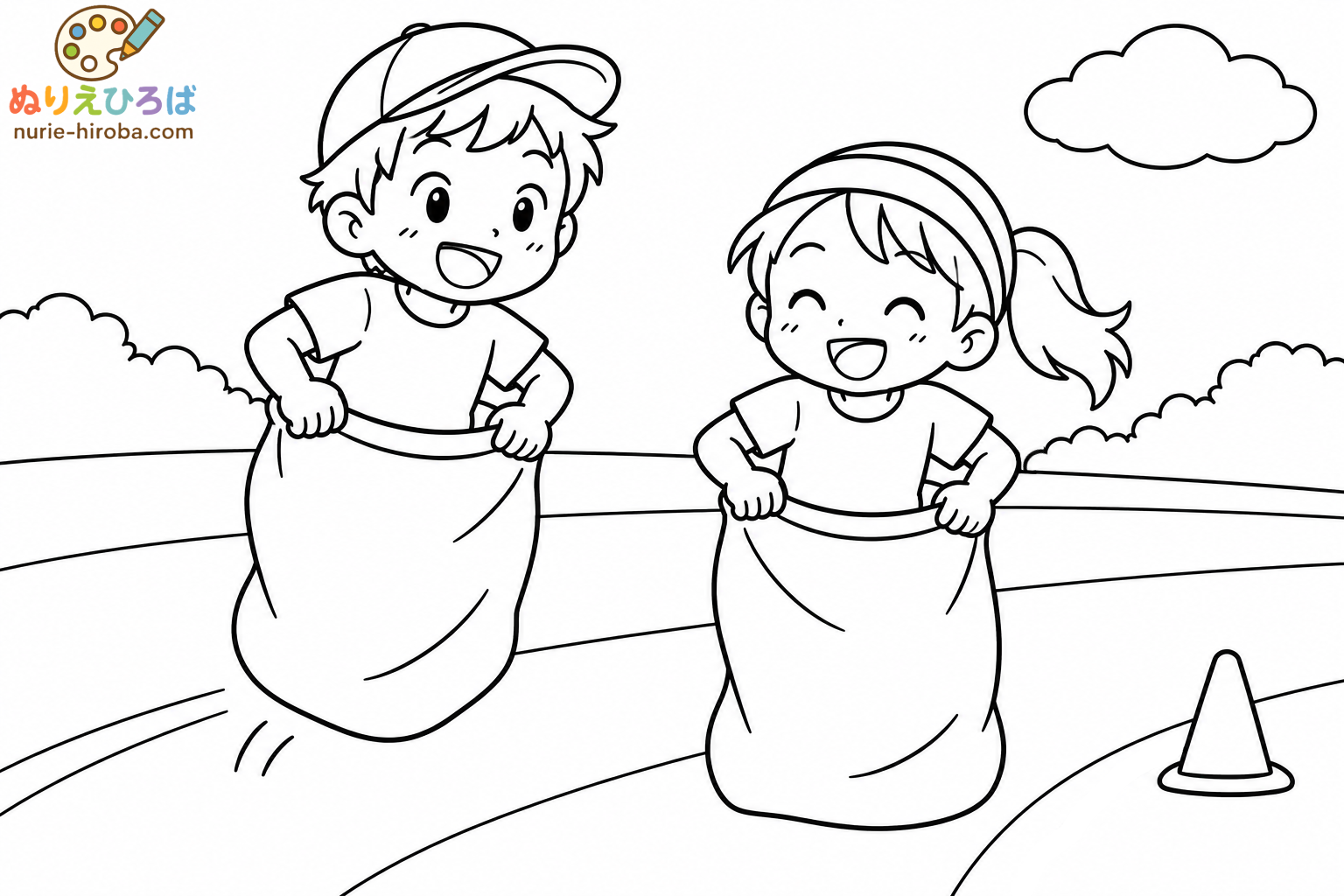 袋跳び競争の塗り絵（プレビュー）
