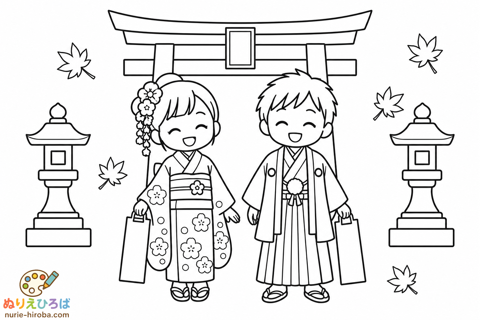 七五三のお参りの塗り絵（プレビュー）