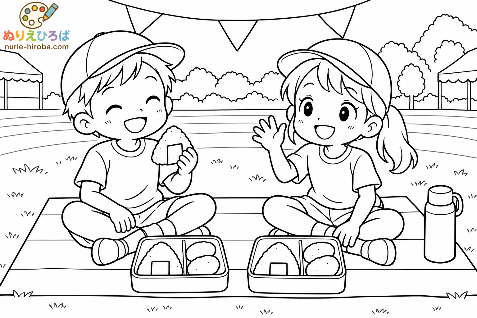 運動会のおべんとうタイムの塗り絵（プレビュー）