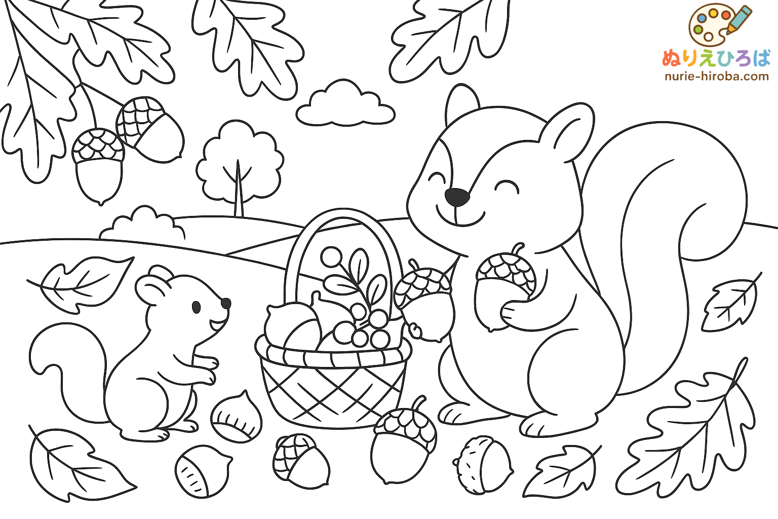 リスと秋の塗り絵（プレビュー）