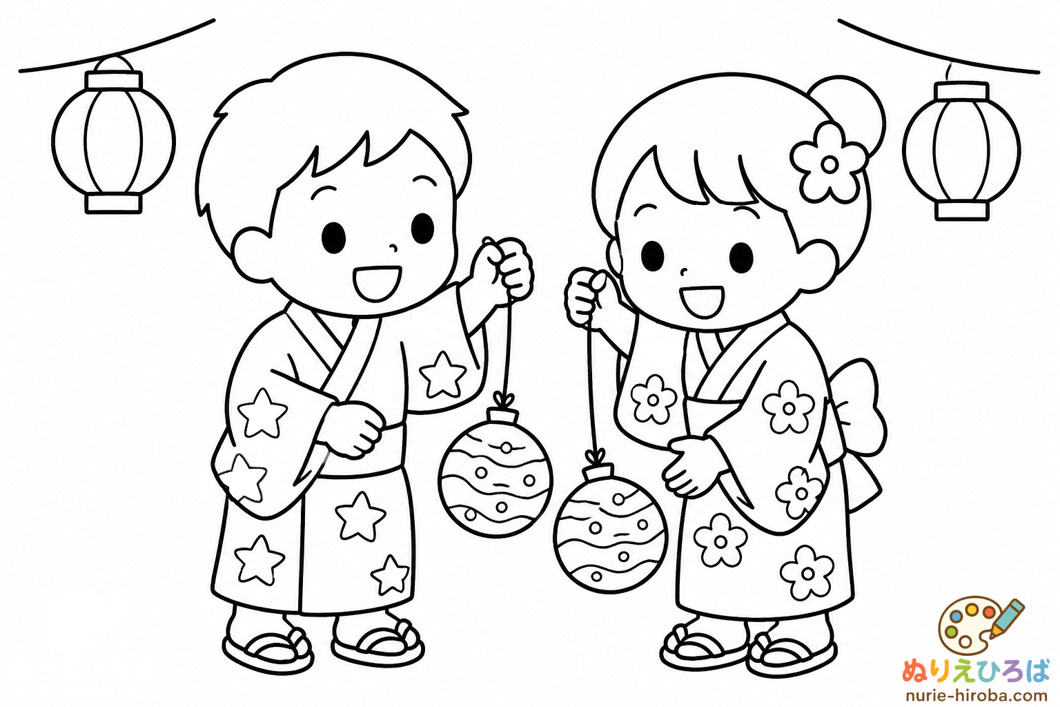夏祭りの無料塗り絵