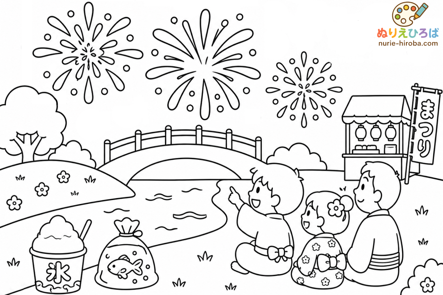 花火と屋台2の塗り絵（プレビュー）