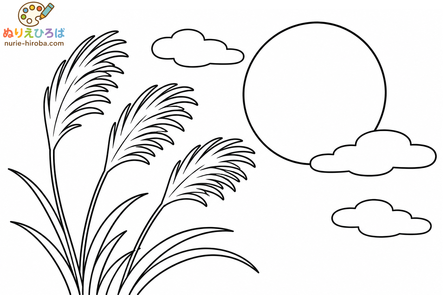 すすきと満月の無料塗り絵
