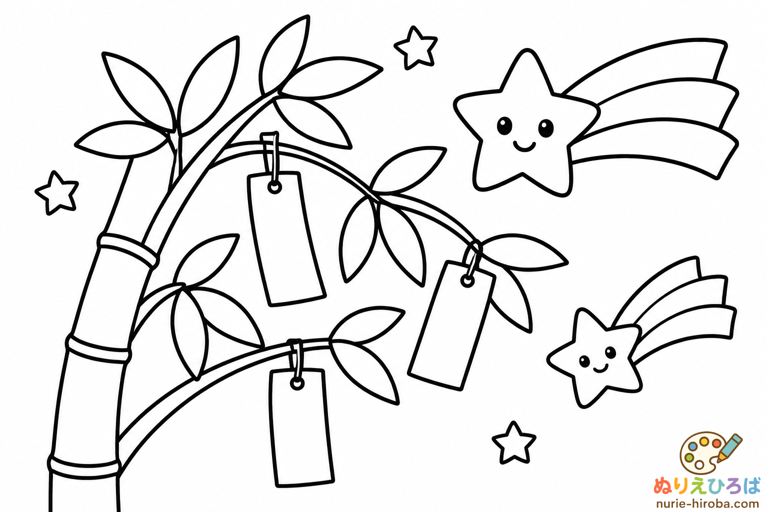 短冊と流れ星の無料塗り絵