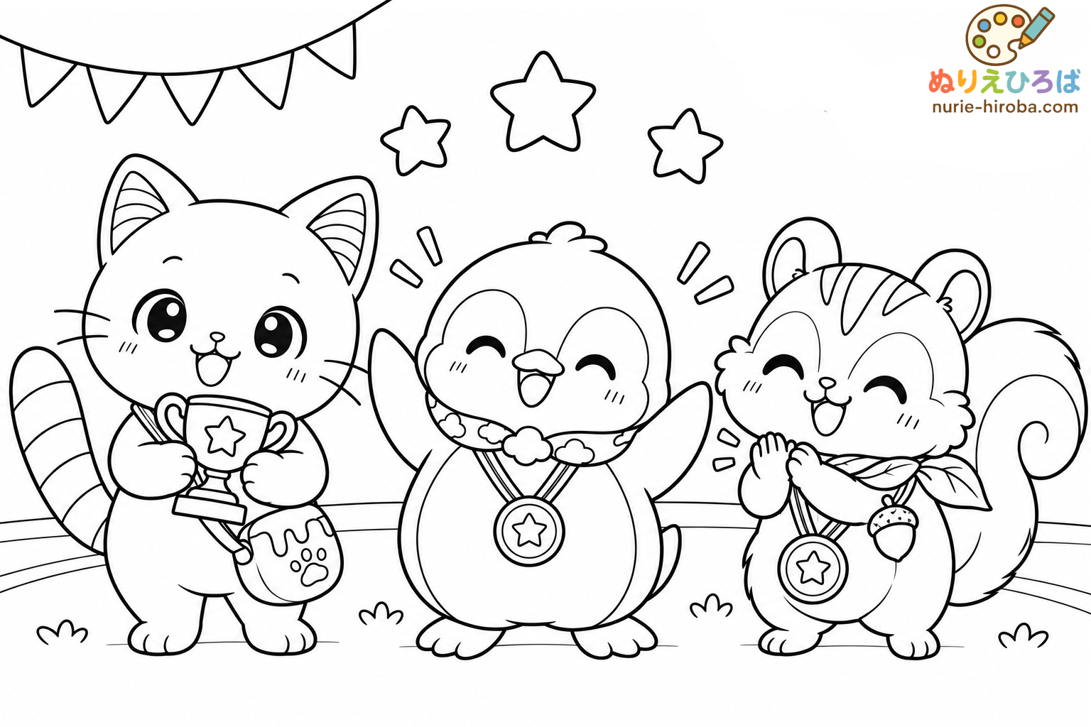 イロネコ達の表彰式の塗り絵（プレビュー）