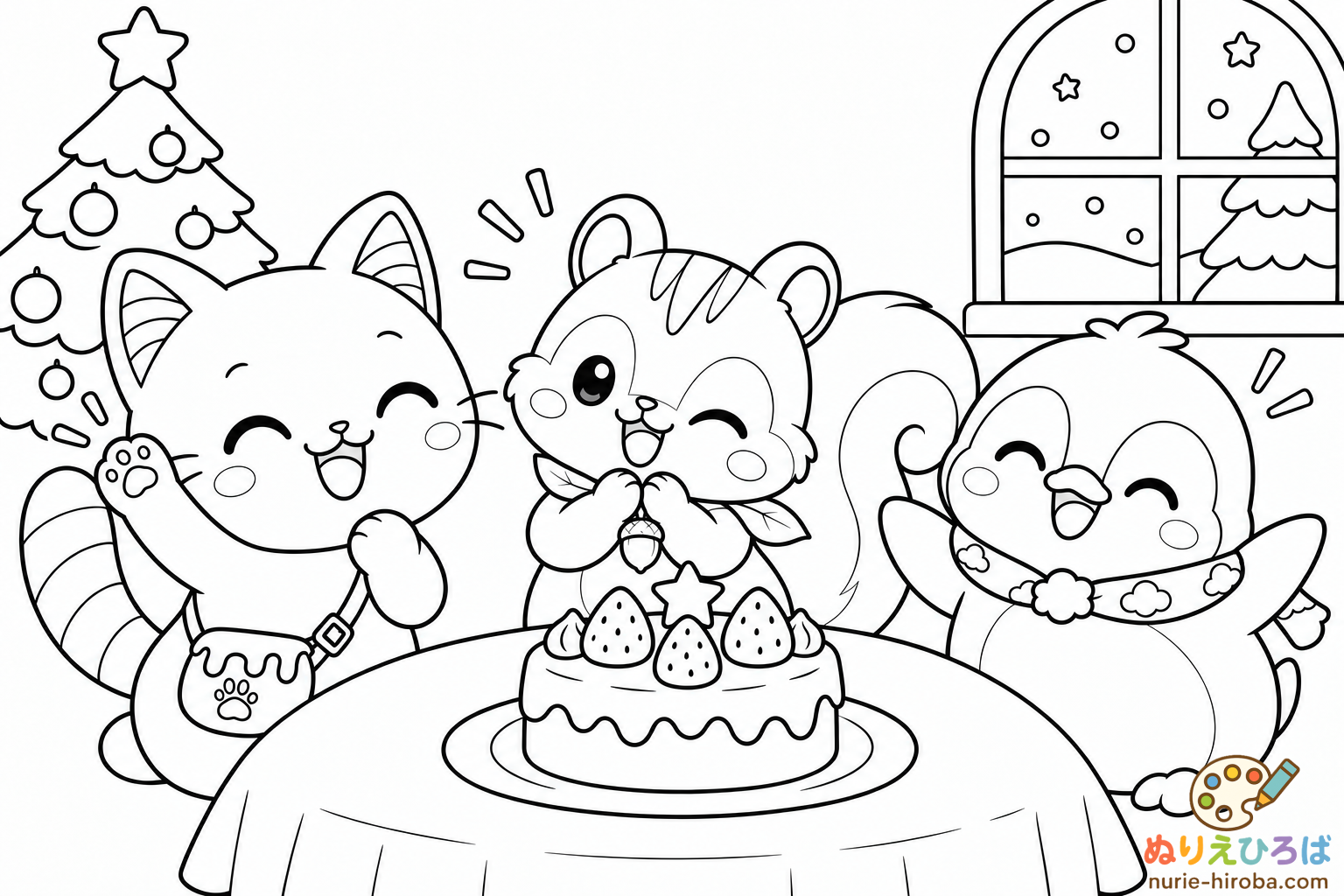 イロネコ達のクリスマスケーキの塗り絵（プレビュー）