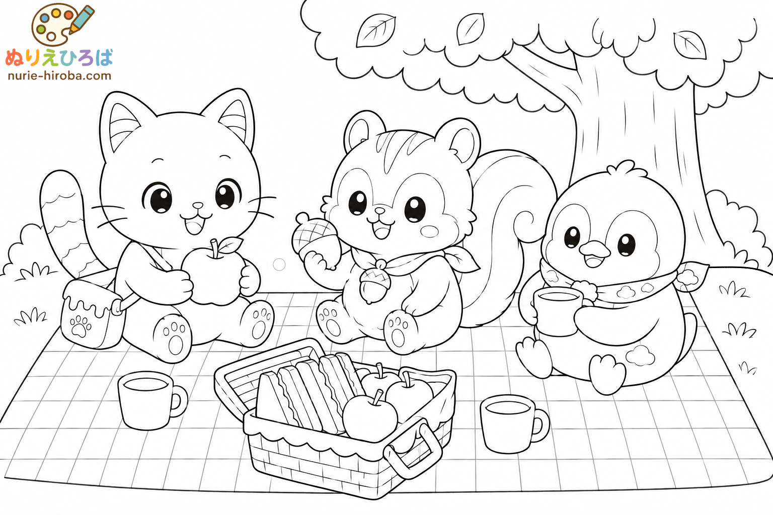 イロネコ達の秋のピクニックの塗り絵（プレビュー）