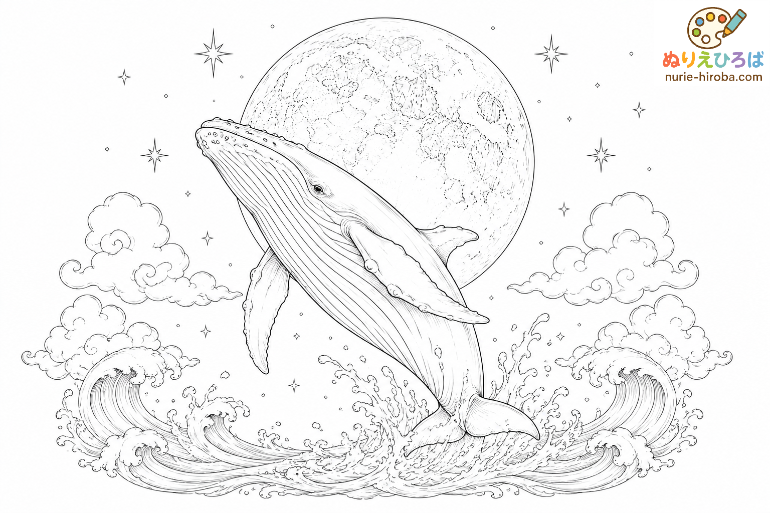 クジラと満月の塗り絵（プレビュー）