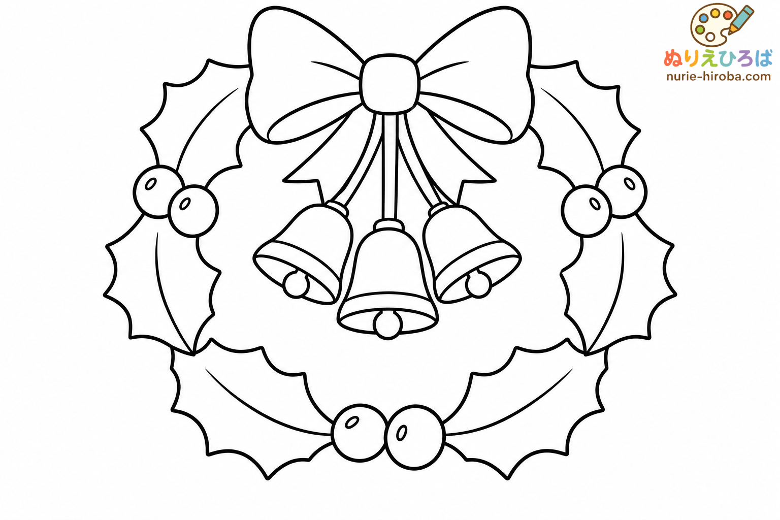 クリスマスリースとベルの塗り絵（プレビュー）