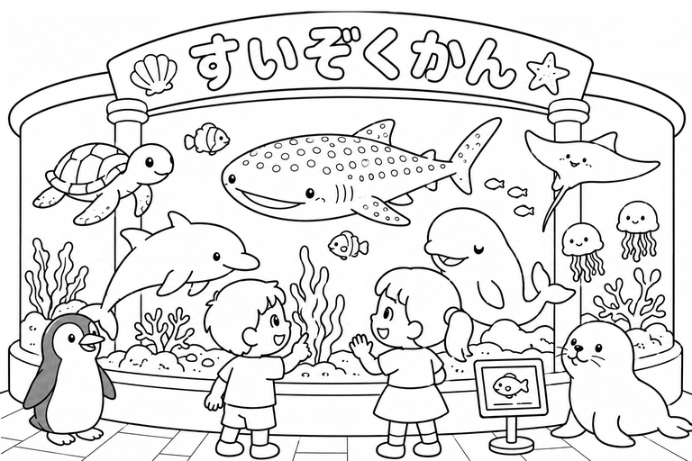 水族館の無料塗り絵