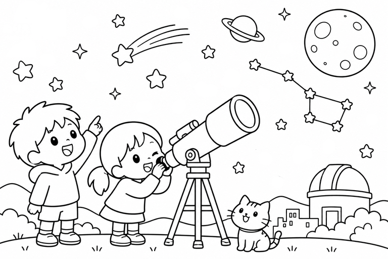 天体観測の無料塗り絵