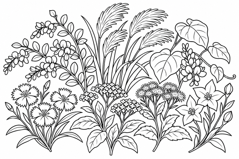 秋の七草の無料塗り絵