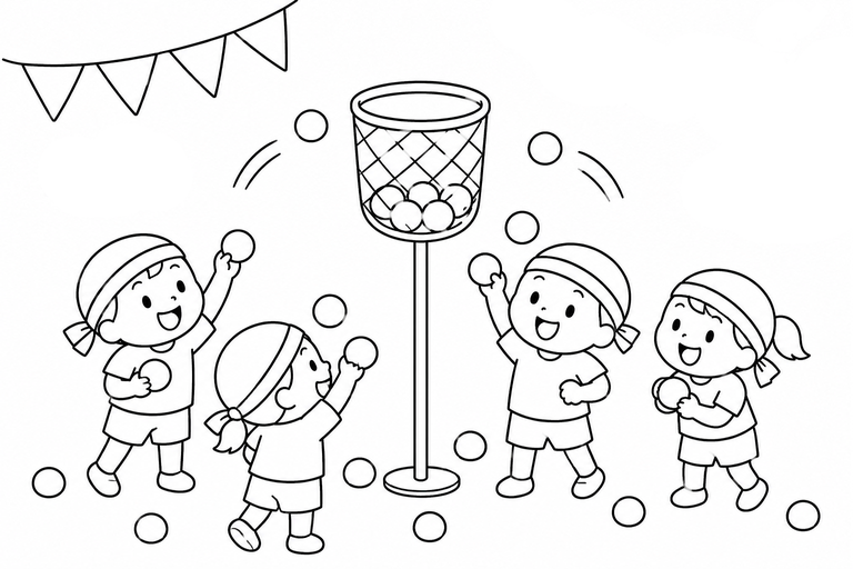 玉入れ競争の無料塗り絵