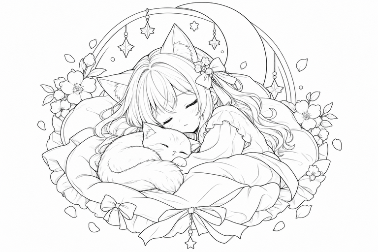 猫耳の女の子2の塗り絵
