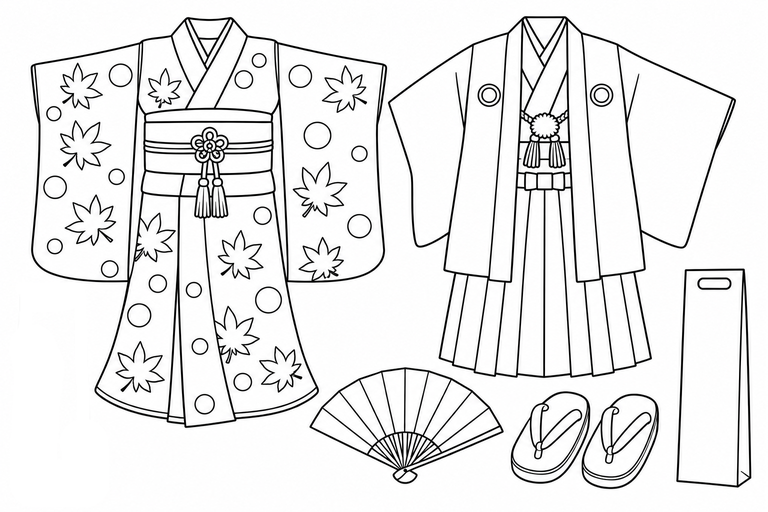 祝い着と千歳飴の無料塗り絵