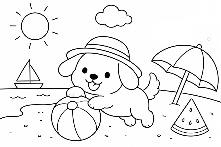 犬と夏の無料塗り絵