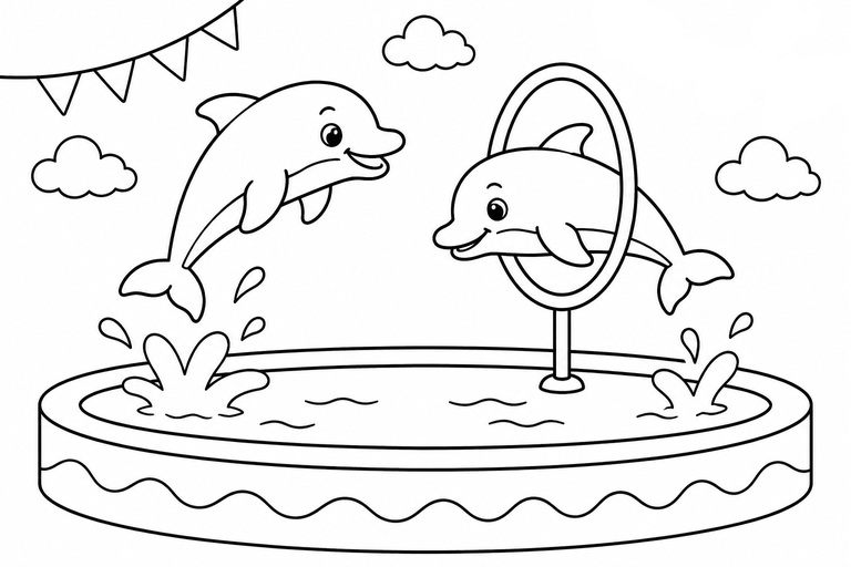 イルカショーの無料塗り絵